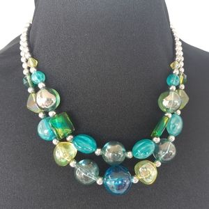 Necklace Blue Green Aqua Beads Plastic Adjustable